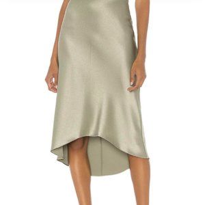ALICE + OLIVIA green satin high low skirt